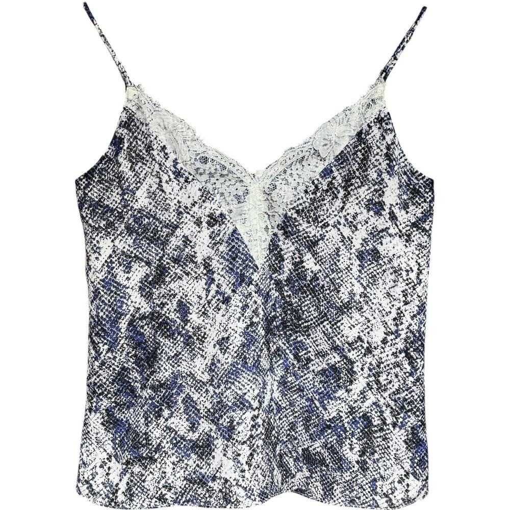 Socialite Lined Lace Trim Reptile Print Cami White Black Purple Small